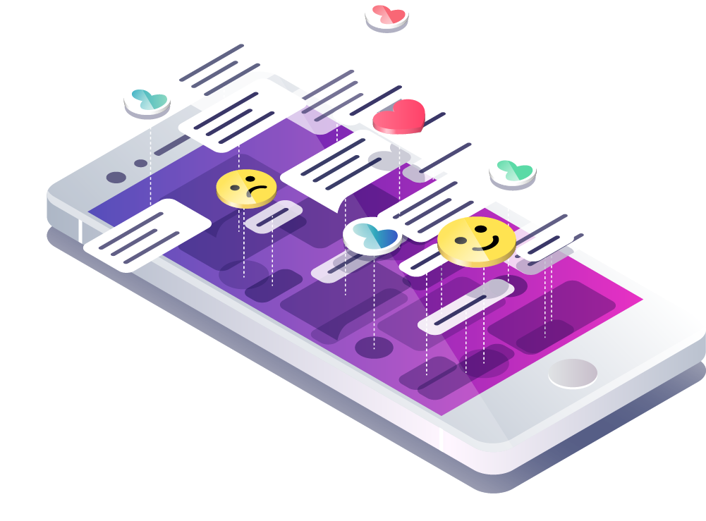 Illustration eines Smartphones von dem Emojis aufsteigen
