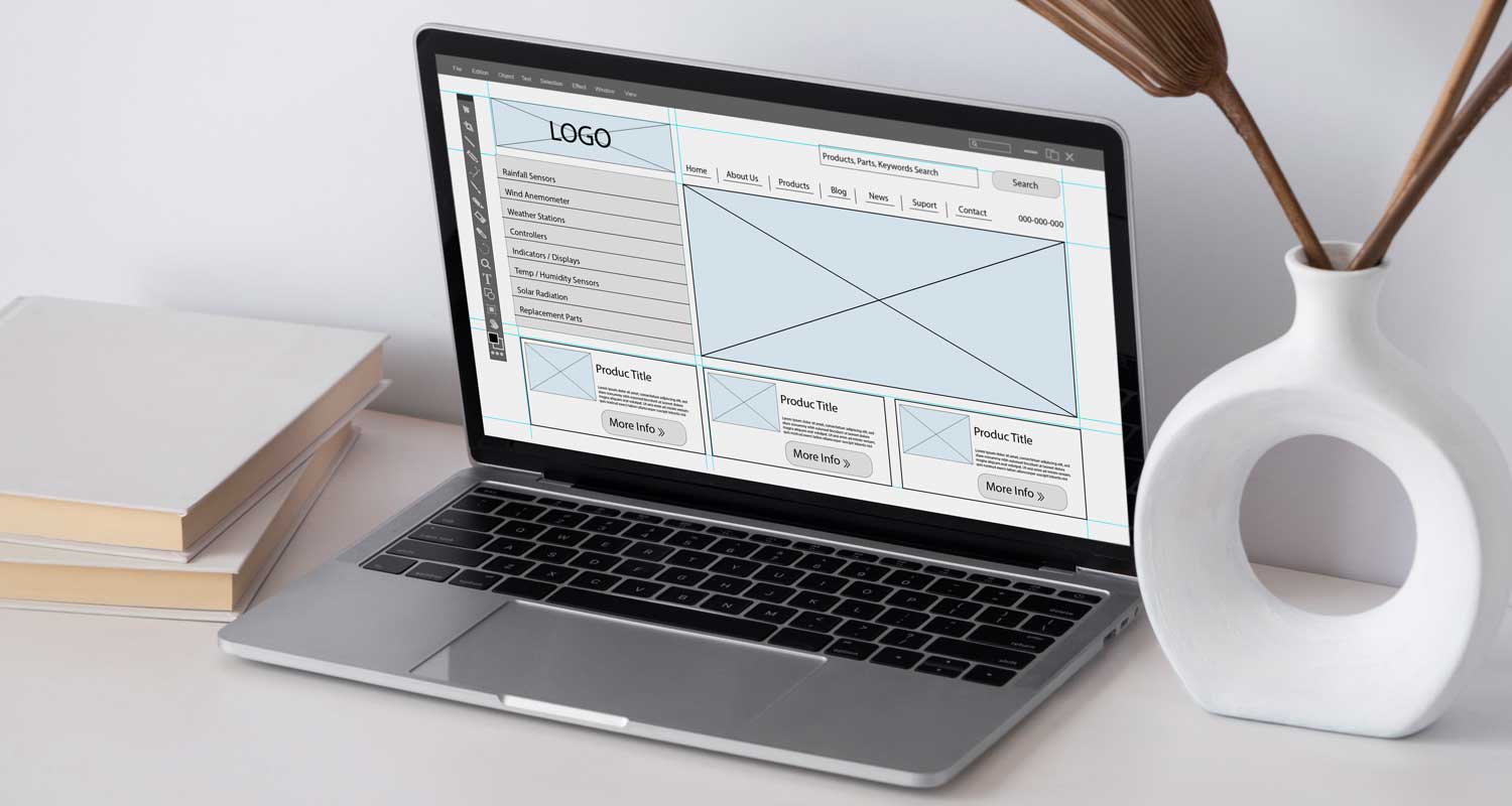 Laptop mit webdesign elementen